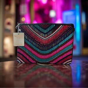 Kaylee Zip Top Multi-Color Hand Beaded Clutch/Crossbody